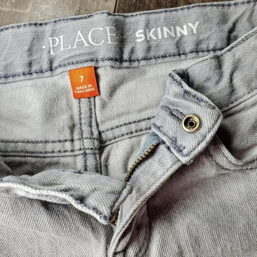 The Children's Place Size 7 Grey Wash Boy's Adjustable Waist Cotton Skinny Jeans